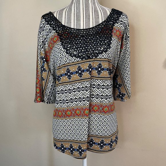 Lavish Plus Boho Southwestern Embroidered Detail Multicolor Blouse - Picture 1 of 11